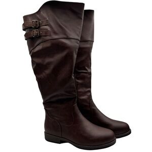 Journee Collection Wide Calf Boots Women’s 9.5 Brown Riding Zip Tall NWT